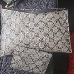 Signature Tan Mohonagy Classic Monogram Clutch Pouch Wallet Set